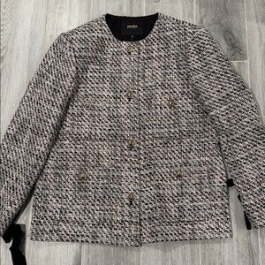 Maje Black and cream Tweed Blazer size 40 NWOT with bow tie to the back